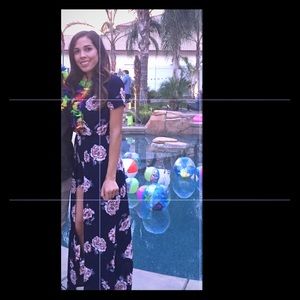Navy Blue with pink flowers Maxi/romper outfit ✨